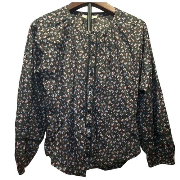 Lucky Brand Tops - Lucky Brand Womens Ditsy Floral Button Front Blouse Cotton Lace Trim Black Small